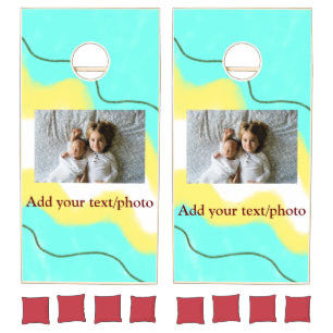 simple minimal ADD YOUR PHOTO TEXT CHRISTMAS yello Cornhole Set