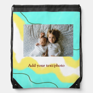 simple minimal ADD YOUR PHOTO TEXT CHRISTMAS yello Drawstring Bag