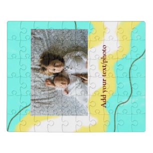 simple minimal ADD YOUR PHOTO TEXT CHRISTMAS yello Jigsaw Puzzle
