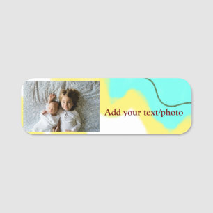 simple minimal ADD YOUR PHOTO TEXT CHRISTMAS yello Name Tag