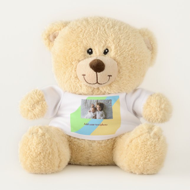 simple minimal ADD YOUR PHOTO TEXT CHRISTMAS yello Teddy Bear (Front)