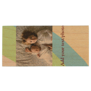 simple minimal ADD YOUR PHOTO TEXT CHRISTMAS yello Wood Flash Drive