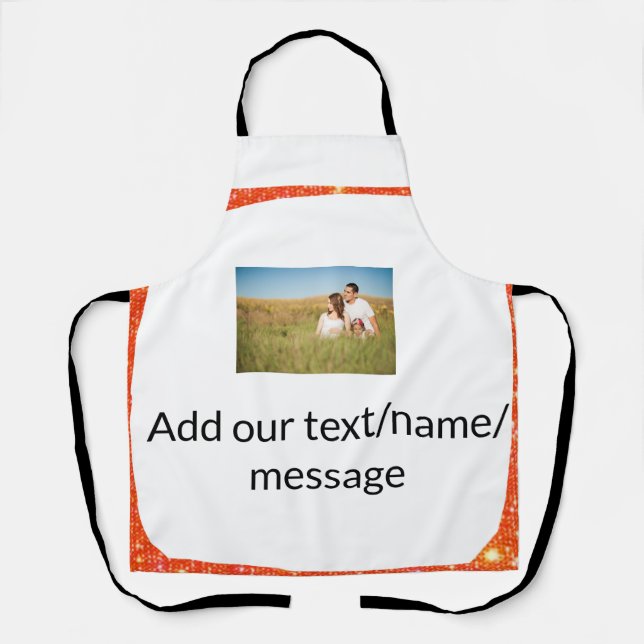 Simple minimal add your photo text glitter sparkle apron (Front)