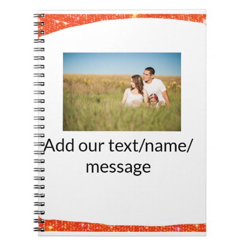 Simple minimal add your photo text glitter sparkle notebook