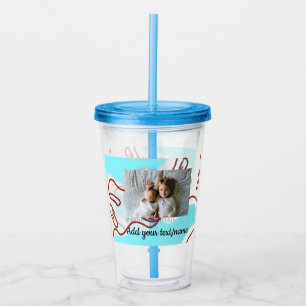 simple minimal ADD YOUR PHOTO TEXTblue watercolor Acrylic Tumbler
