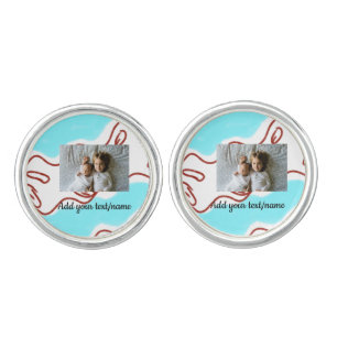 simple minimal ADD YOUR PHOTO TEXTblue watercolor Cufflinks