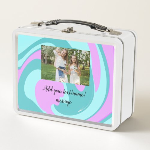 simple minimal add your photo watercolor art throw metal lunch box