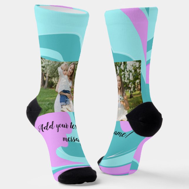 simple minimal add your photo watercolor art throw socks (Angled)