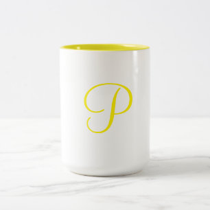 simple minimal add your text monogram photo cof Two-Tone coffee mug