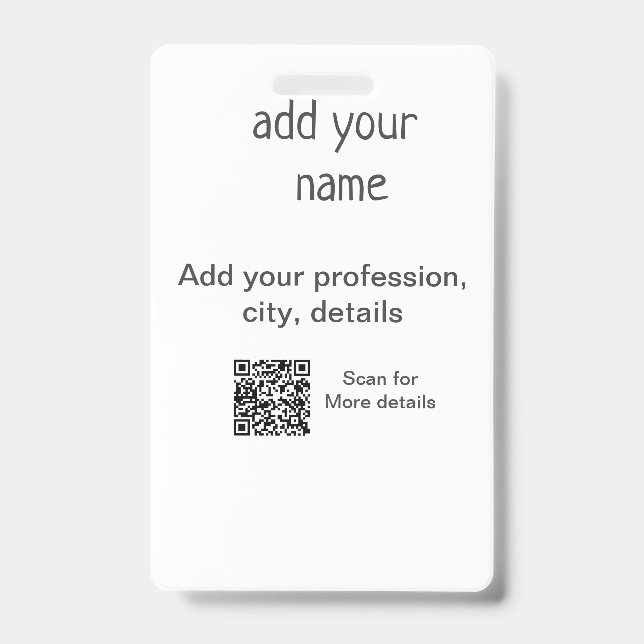 Simple minimal add your text name QR title Badge (Front)