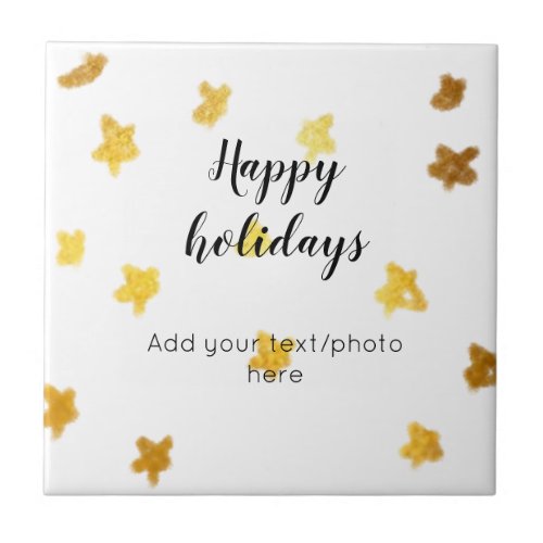 simple minimal add your text photo happy holidays  ceramic tile