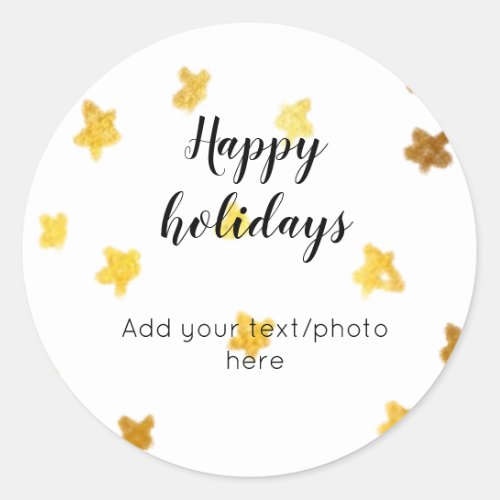 simple minimal add your text photo happy holidays  classic round sticker