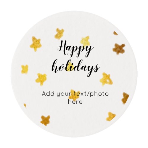 simple minimal add your text photo happy holidays  edible frosting rounds