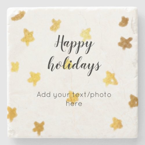 simple minimal add your text photo happy holidays  stone coaster