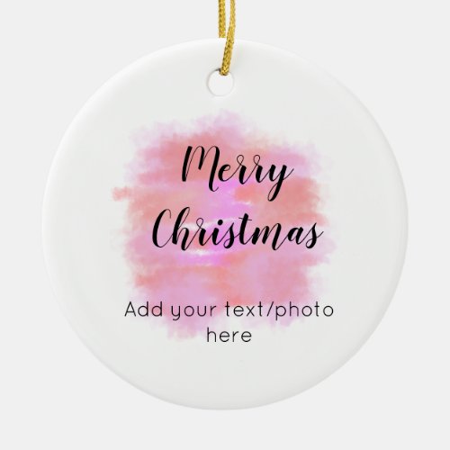 simple minimal add your text photo merry christmas ceramic ornament