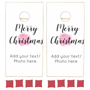 simple minimal add your text photo merry christmas cornhole set