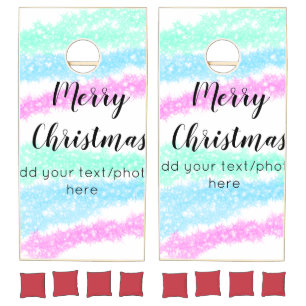 simple minimal add your text photo merry christmas cornhole set