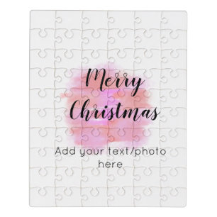 simple minimal add your text photo merry christmas jigsaw puzzle