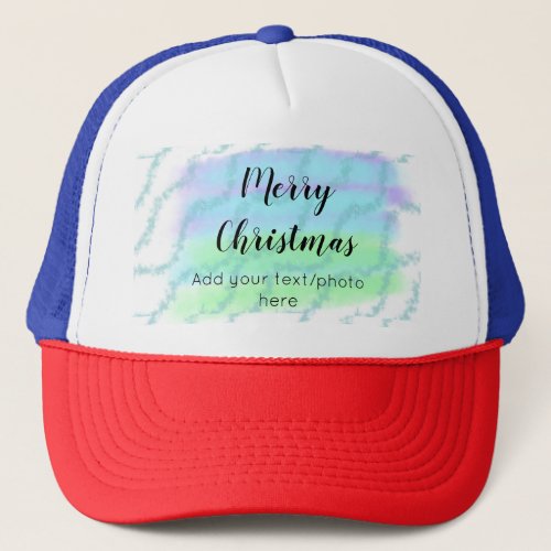 simple minimal add your text photo merry christmas trucker hat