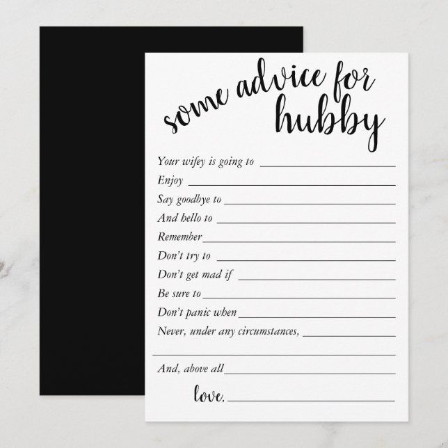 Simple Minimal Advice | Modern Hubby Keepsake Card (Front/Back)