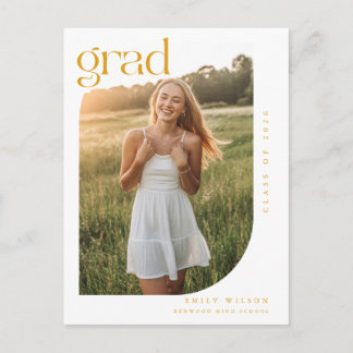 Simple Minimal Arch Photo Gold Script Graduation Postcard