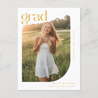Simple Minimal Arch Photo Graduation Gold Script Postcard