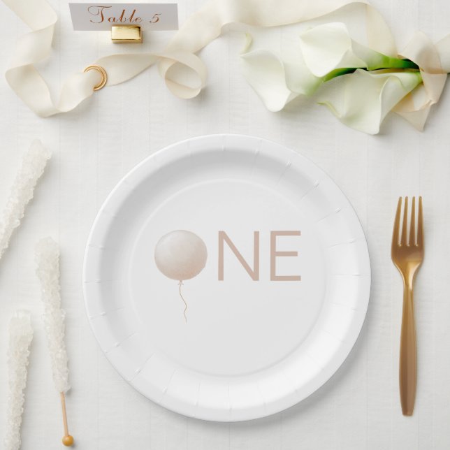 Simple Minimal Balloon 1st Birthday Party Paper Plates (Wedding)