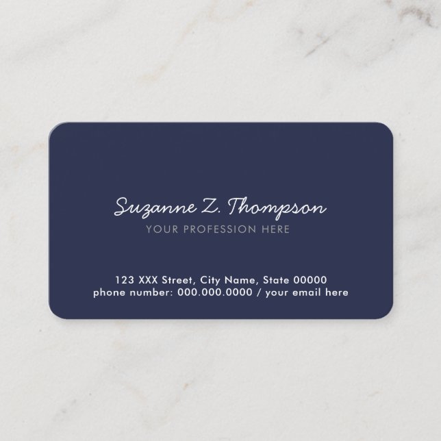 simple & minimal basic deep-blue professional business card (Front)