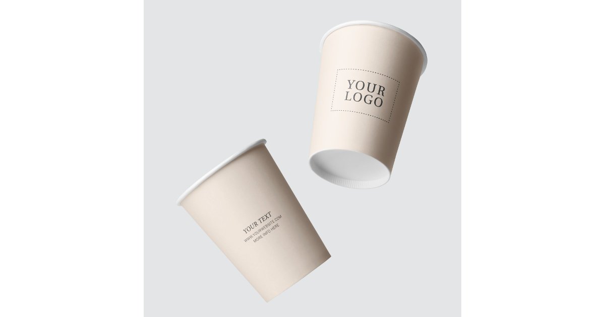 Simple Minimal Beige Business Logo Custom Paper Cups | Zazzle
