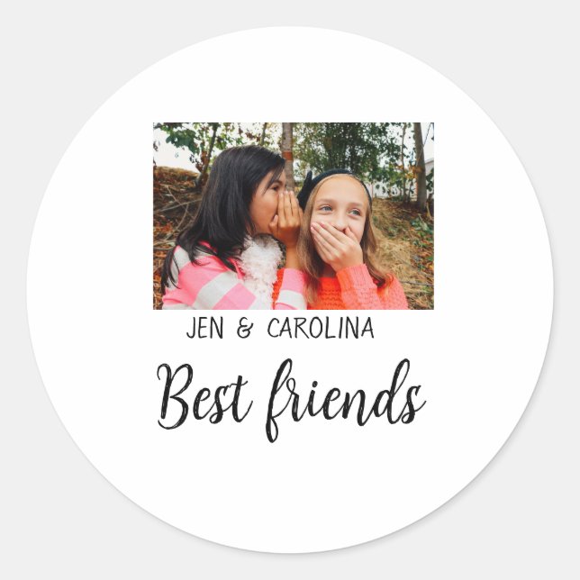 simple minimal best friends name add photo text le classic round sticker (Front)