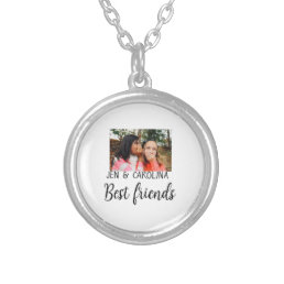 simple minimal best friends name add photo text le silver plated necklace