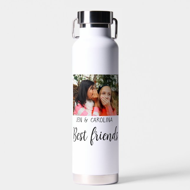 simple minimal best friends name add photo text le water bottle (Front)
