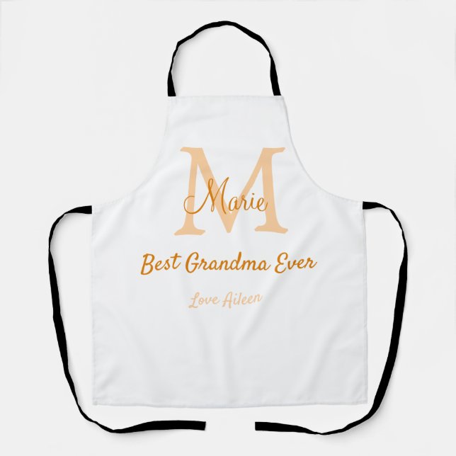 simple minimal best Grandma ever orange monogram Apron (Front)