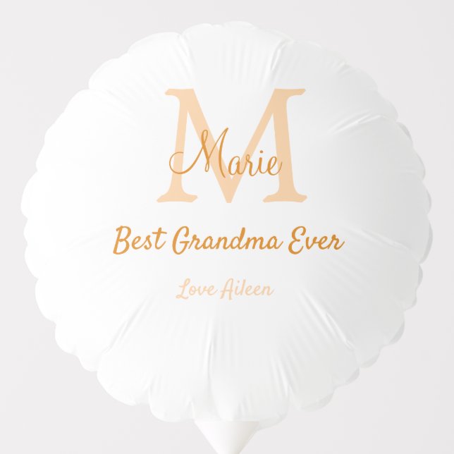 simple minimal best Grandma ever orange monogram Balloon (Front)