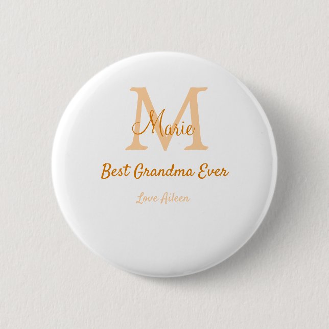 simple minimal best Grandma ever orange monogram Button (Front)