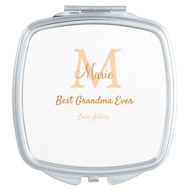 simple minimal best Grandma ever orange monogram Compact Mirror (Front)