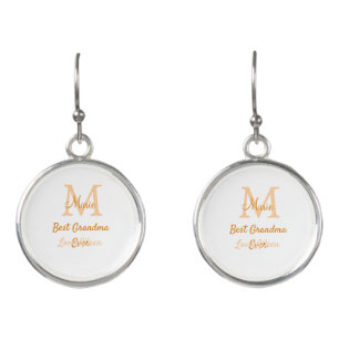 simple minimal best Grandma ever orange monogram Earrings