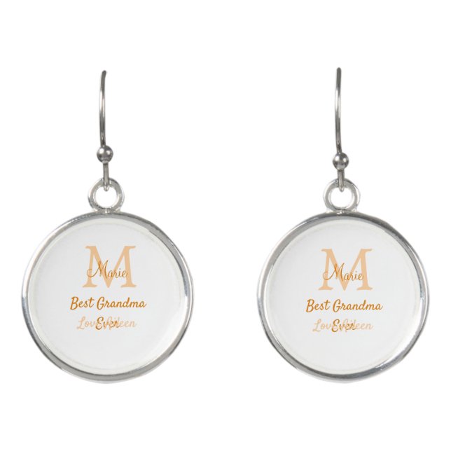 simple minimal best Grandma ever orange monogram Earrings (Front)