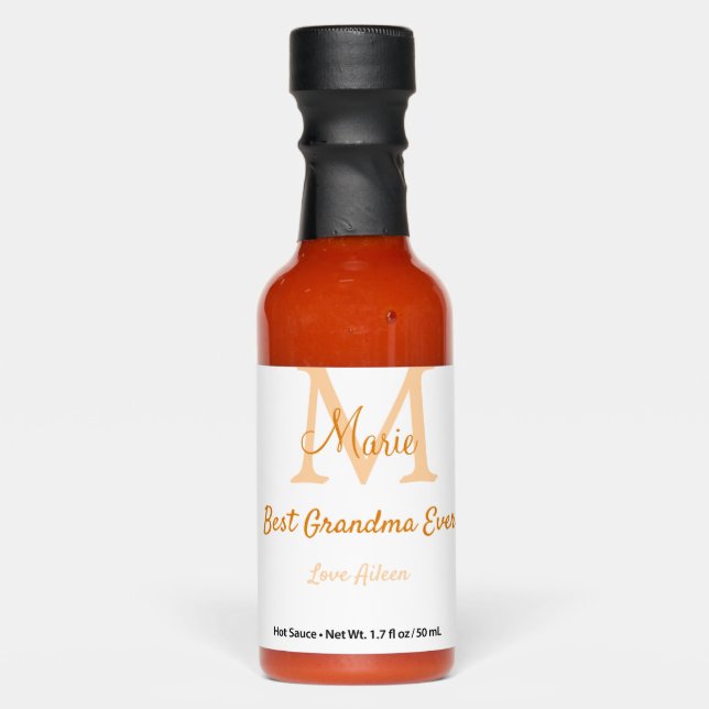 simple minimal best Grandma ever orange monogram Hot Sauces (Front)