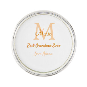 simple minimal best Grandma ever orange monogram Lapel Pin