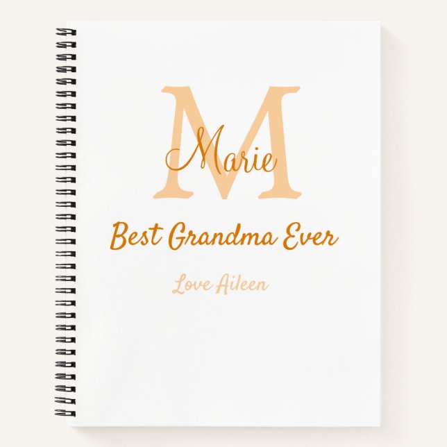 simple minimal best Grandma ever orange monogram Notebook (Front)