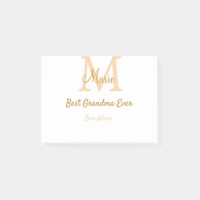 simple minimal best Grandma ever orange monogram Post-it Notes (Front)
