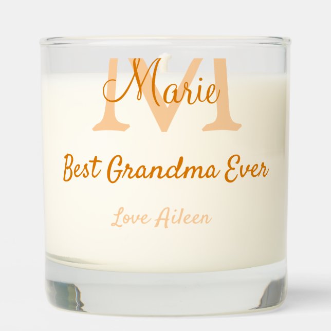 simple minimal best Grandma ever orange monogram Scented Candle (Front)
