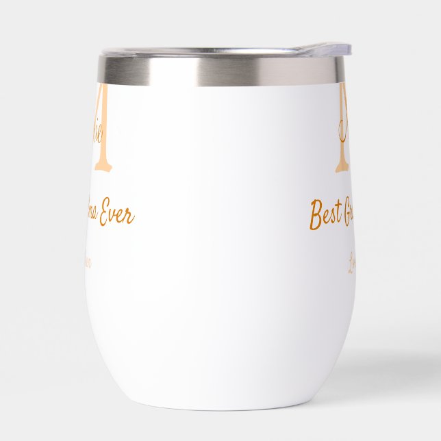 simple minimal best Grandma ever orange monogram Thermal Wine Tumbler (Left)