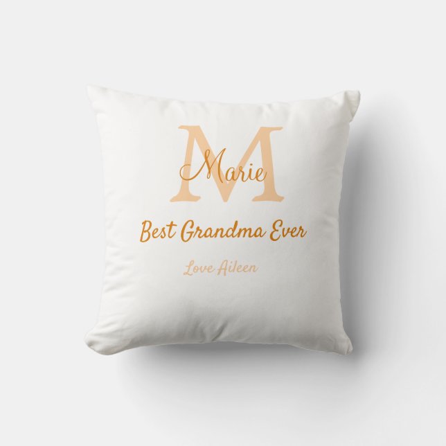 simple minimal best Grandma ever orange monogram Throw Pillow (Front)