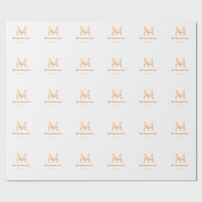 simple minimal best Grandma ever orange monogram Wrapping Paper (Flat)