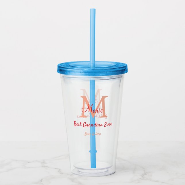 simple minimal best Grandma ever red monogram text Acrylic Tumbler (Front)
