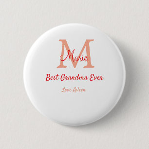simple minimal best Grandma ever red monogram text Button