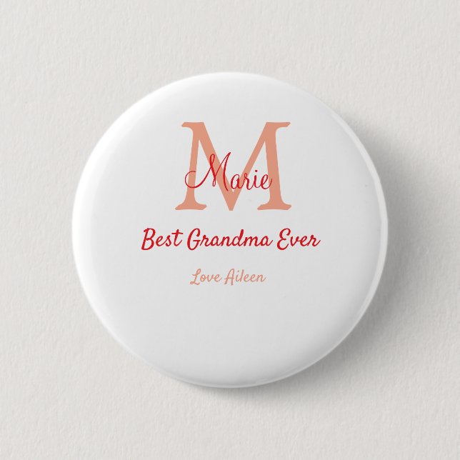 simple minimal best Grandma ever red monogram text Button (Front)