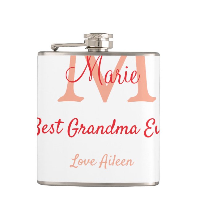 simple minimal best Grandma ever red monogram text Flask (Front)